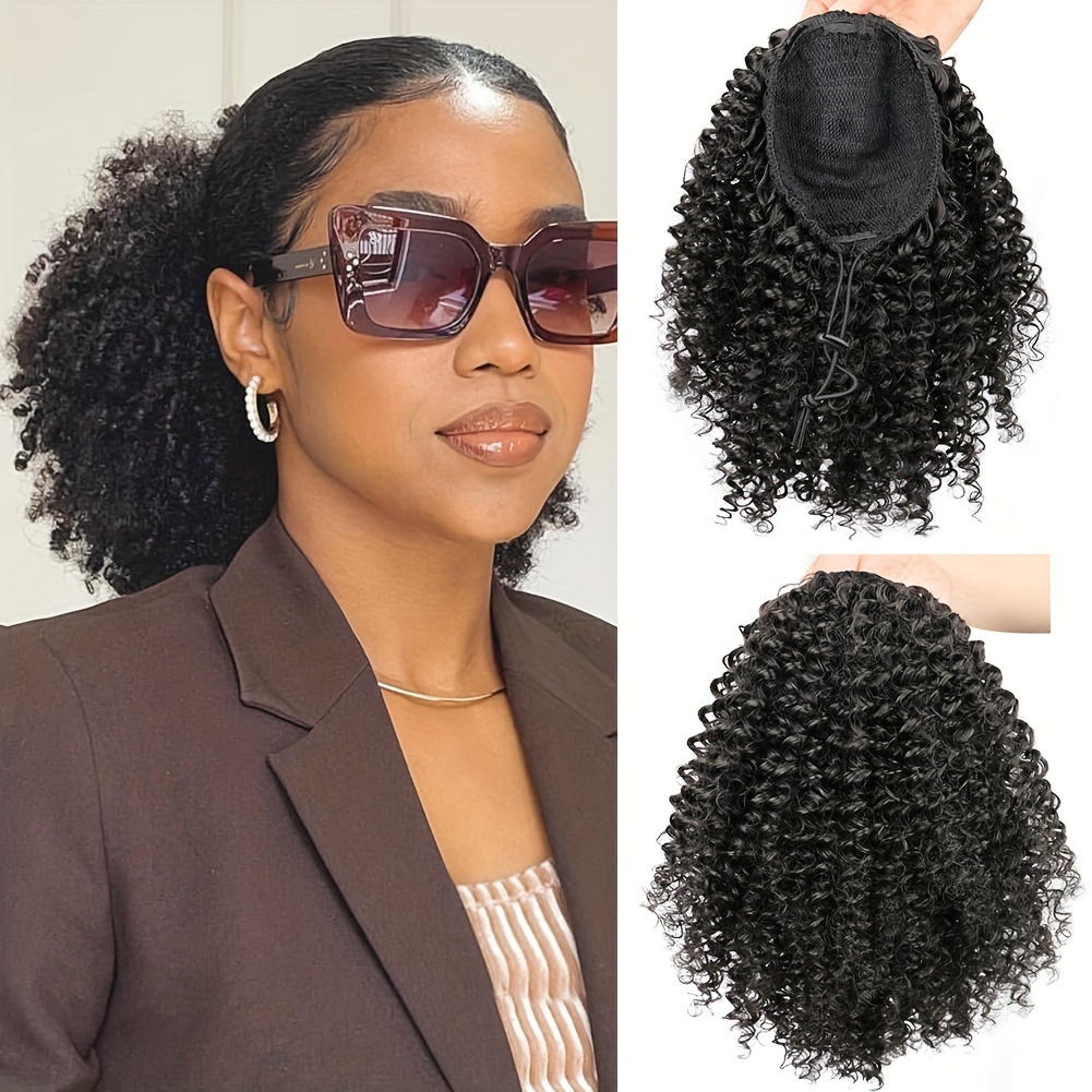 Drawstring Afro Curly Puff Ponytail - Afro Kıvırcık Topuz Peruk, Sentetik Saç,